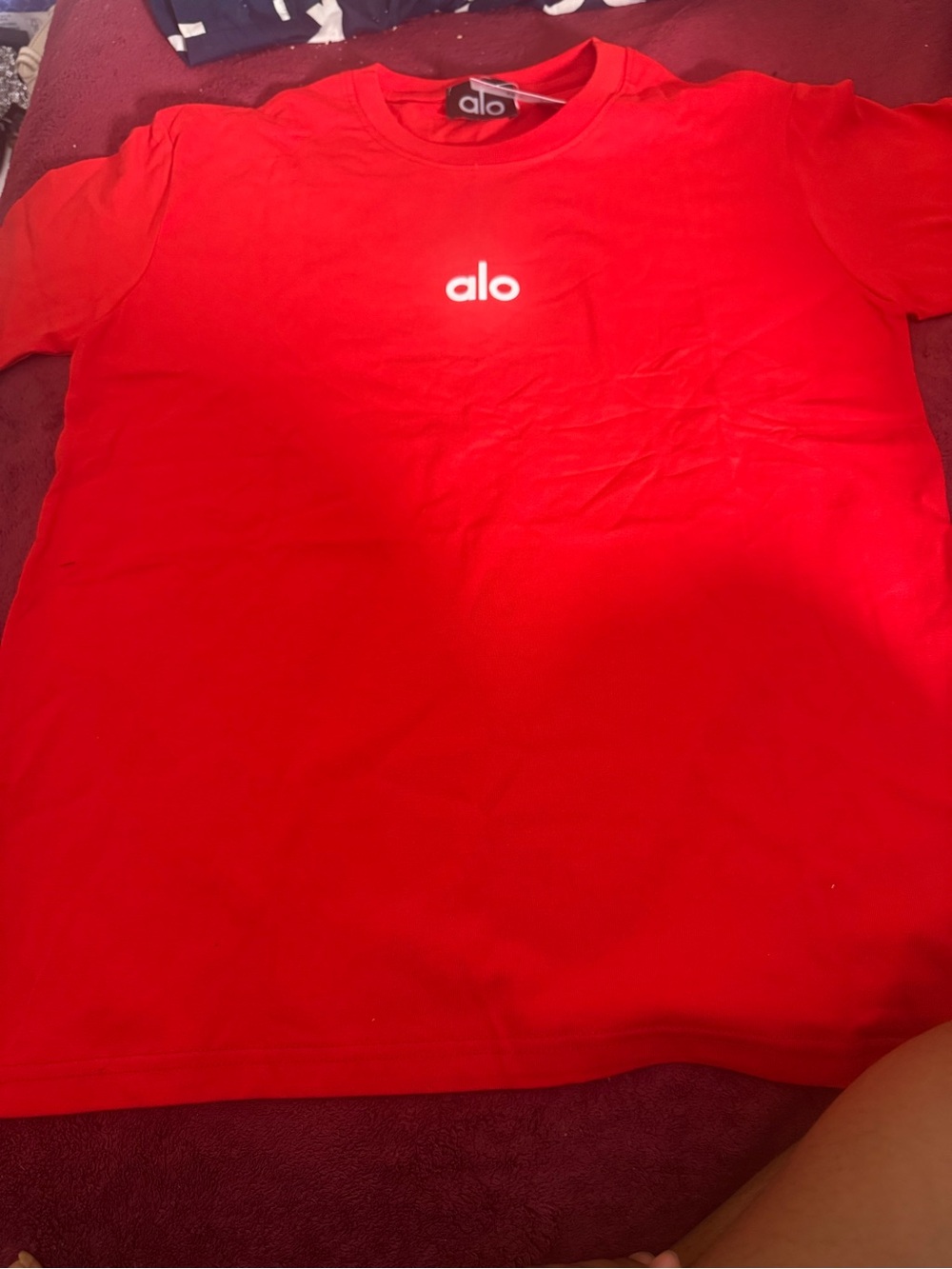 ALO Yoga Red Short Sleeve Kids Tee with White Logo